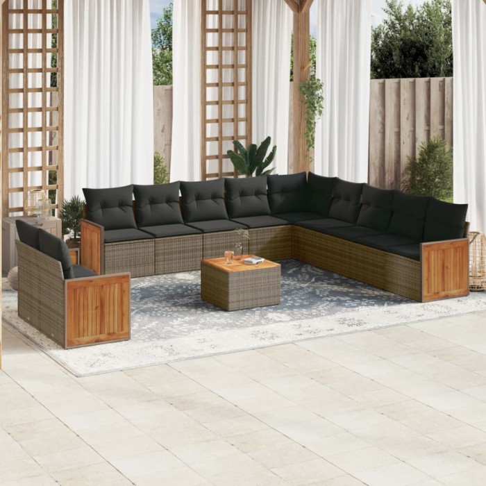 Gossi set canapea de gradina cu perne, 12 piese, gri, poliratan