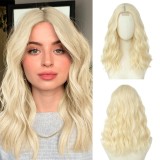 Perucă sintetică ondulată de lungime medie, despărțitură centrală 45.7cm &ndash; 613 Blonde