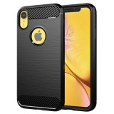 Husa iPhone XR Techsuit Carbon Silicone cu decupaj sigla, negru