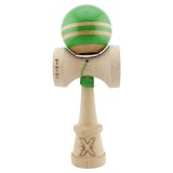 Jucarie de indemanare din lemn, Kendama X, Flippy, Rainbow, King Size V3, Super Sticky, 18 cm, Verde, Maro