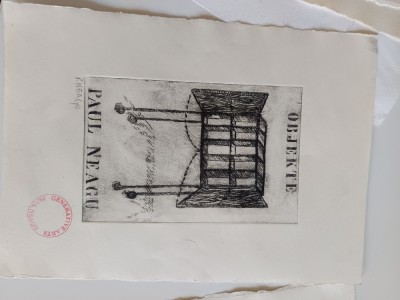 PAUL NEAGU, LITOGRAFIE ORIGINALA SERIA &amp;quot;OBJEKTE&amp;quot; ALB-NEGRU SEMNATA STAMPILATA foto