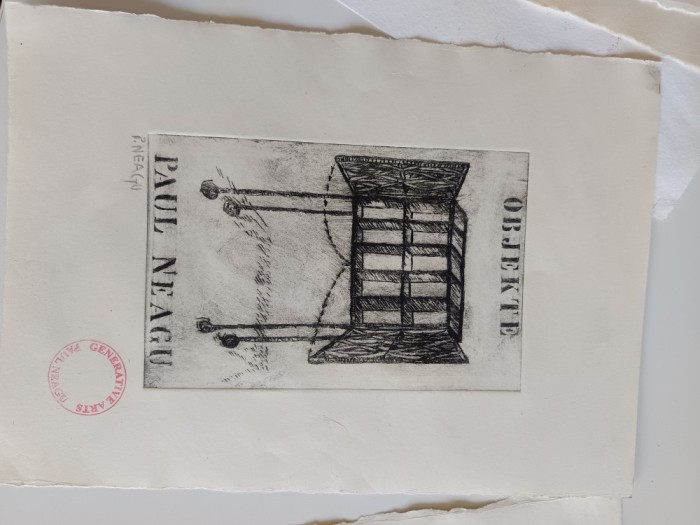 PAUL NEAGU, LITOGRAFIE ORIGINALA SERIA &quot;OBJEKTE&quot; ALB-NEGRU SEMNATA STAMPILATA