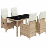 Cumpara ieftin Set bistro de gradina, 5 piese, cu perne, bej, poliratan