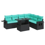 Cumpara ieftin Set canapele de gradina cu perne, 7 piese, negru, poliratan