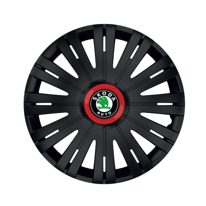 Set 4 capace roti Negre Cu Inel Rosu Active R15 Compatibil Cu Skoda