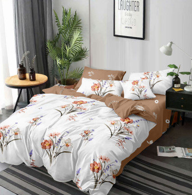 Lenjerie de pat pentru o persoana cu husa elastic pat si 2 fete perna dreptunghiulara, Adalardo, bumbac mercerizat, multicolor foto