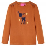 Tricou pentru copii cu m&acirc;neci lungi, coniac, 128, vidaXL