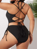 Costum de baie cu bretele, negru, dama, Shein