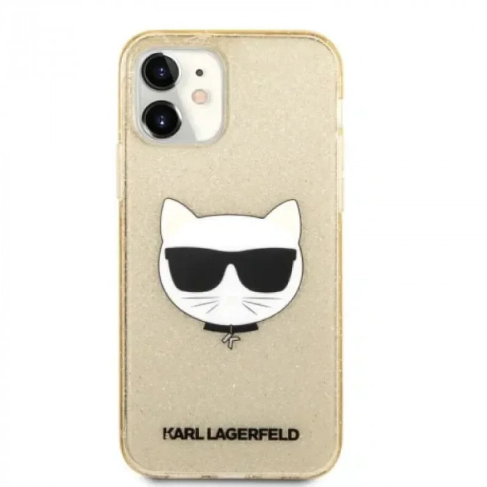 Husa Karl Lagerfeld Choupette Glitter pentru iPhone 12 mini Auriu