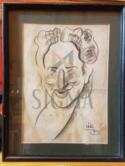 TABLOU, DAMADIAN CIK ( HACIK ) , PORTRET CARICATURAL , CARBUNE, 1943 foto