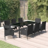 Set mobilier de gradina cu perne, 9 piese, negru, poliratan