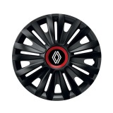 Cumpara ieftin Set 4 Capace Roti pentru Renault Nou, model Royal Black Cu Inel Rosu, R15, RENAULT