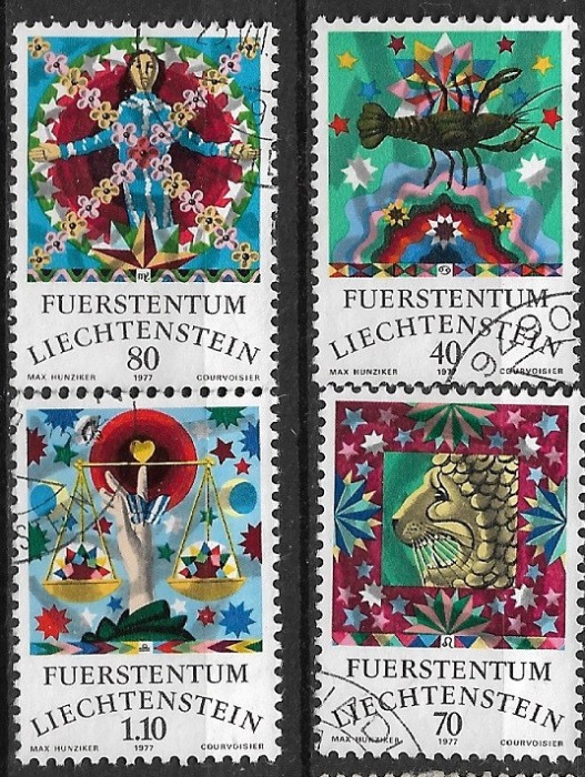 B1183 - Lichtenstein 1977 - Zodiac 4v.stampilat,serie completa