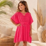 Caftan Fucsia cu Dantela și Snururi de Legare pentru Copii, CMCLASS