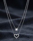 Cumpara ieftin Colier Dublu din Argint 925 cu Pandantiv Inima Pavata si Cristal Solitar, 40+3 cm, 3.10g