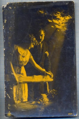 AX 357 CP VECHE-IUBITI IN TINUTA DE EPOCA-1918?-STAMPILA SZATMARNEMETI-SATU MARE foto