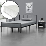 Pat metalic Viena cu saltea 120 x 200 cm negru [en.casa] HausGarden Leisure