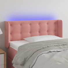 vidaXL Tăblie de pat cu LED, roz, 83x16x78/88 cm, catifea foto