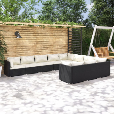 vidaXL Set mobilier de grădină cu perne, 10 piese, negru, poliratan foto