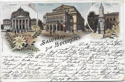 CPI Litografie Bucuresti 1900 Ateneul Teatrul National Domnita Balasa foto