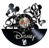 Ceas de perete decorativ realizat din disc de vinil, Model Mickey Minnie Mouse Disney, Camera Copii, Negru, 30 cm