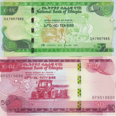 Bancnota Etiopia 10 si 50 Birr 2020 - PNew UNC ( set x2 )