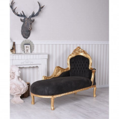 Sofa din lemn masiv auriu cu tapiterie din catifea neagra CAT590A02