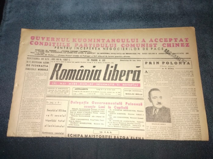 ZIARUL ROMANIA LIBERA 23 IANUARIE 1949