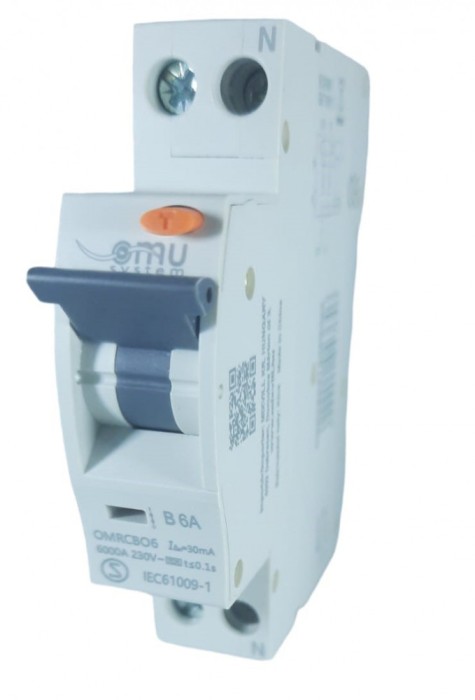 Intrerupator RCBO 6A curba B 30mA tip A automat cu protectie diferentiala 1 modul 1P+N 6kA IP20
