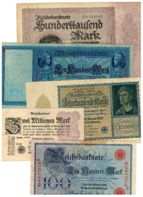 Germania 1908-1923 - Lot 5 bancnote, circulate foto