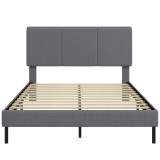 HOMCOM Cadru de pat 140 x 200 cm cu tăblie reglabilă, pat căptușit cu aspect de in cu 12 lamele | Aosom Romania