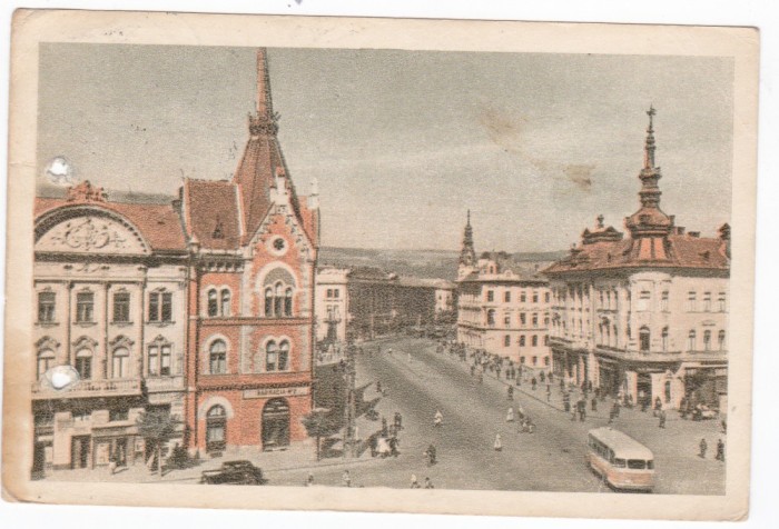 AMS - ILUSTRATA 1329, VEDERE SIN STR. HOREA - CLUJ, ANUL 1958, cu perforari