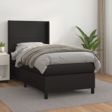 VidaXL Pat box spring cu saltea, negru, 100x200 cm, piele ecologică