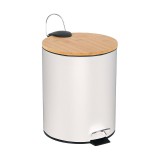 Cumpara ieftin Cos de gunoi, 20.5 x 25.5 cm, 5 l, plastic, capac bambus, Alb/Natur