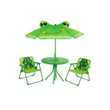 Set mobilier pentru gradina pliabil pentru copii MCT Garden, compus din 1 masa cu umbrela, 2 scaune, Verde, Strend Pro