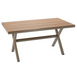 Masa de gradina dreptunghiulara din aluminiu cu blat aspect lemn, 150x90 cm, bej