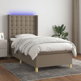 Gossi pat cu arcuri, saltea si led, gri taupe, 80x200 cm, textil
