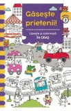 Gaseste prietenii! Lipeste si coloreaza. In oras