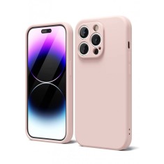 Husa silicon antisoc cu microfibra interior pentru Iphone 14 Pro Max Roz
