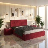 Pat Tapitat Elys Visiniu Catifea Premium Cu Noptiere Tapitate &Icirc;n stoc