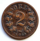 Norvegia 2 ORE 1899 moneda din bronz km # 353 tiraj mic regele OSCAR II