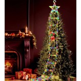 Decoratiune Mos Craciun Pe Scara, Cu Model Steluta, Pentru Exterior Si Interior, 25x165 cm, Cu Lumina Led, 8 Jocuri, Conectare La Priza, Multicolor