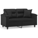 Cumpara ieftin Canapea cu 2 locuri cu pernute, negru, 120 cm, piele ecologica