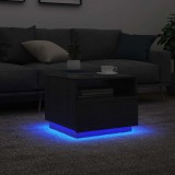 VidaXL Masuta de cafea cu lumini LED Stejar negru 50x49x40 cm
