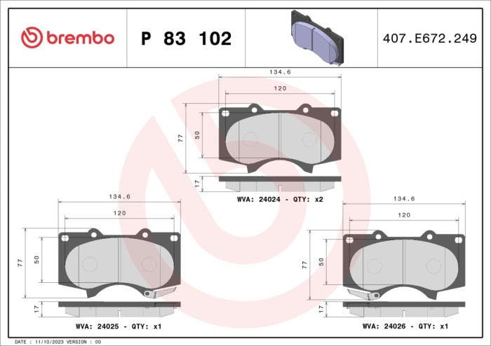 BREMBO P 83 102 PRIME LINE set placute frana disc