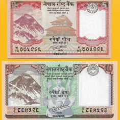 NEPAL █ SET █ 5 + 10 Rupees █ 2017 █ P-76-77 █ UNC █ necirculata