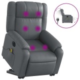 Cumpara ieftin Fotoliu masaj rabatabil electric cu ridicare, gri, piele eco