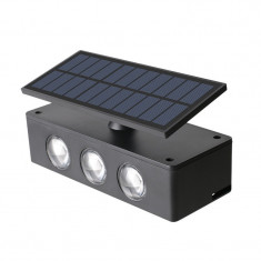Lampa solara LED bidirectionala Flippy, cu panou ajustabil, comutator culoare lumina, pentru perete, scari, gradina, terasa, 16 x 6.5 cm, 6 LED-uri, m