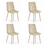 Set 4 scaune bucatarie/living, Artool, Libra, catifea, metal, bej deschis, 45x54x86.5 cm, Leobert