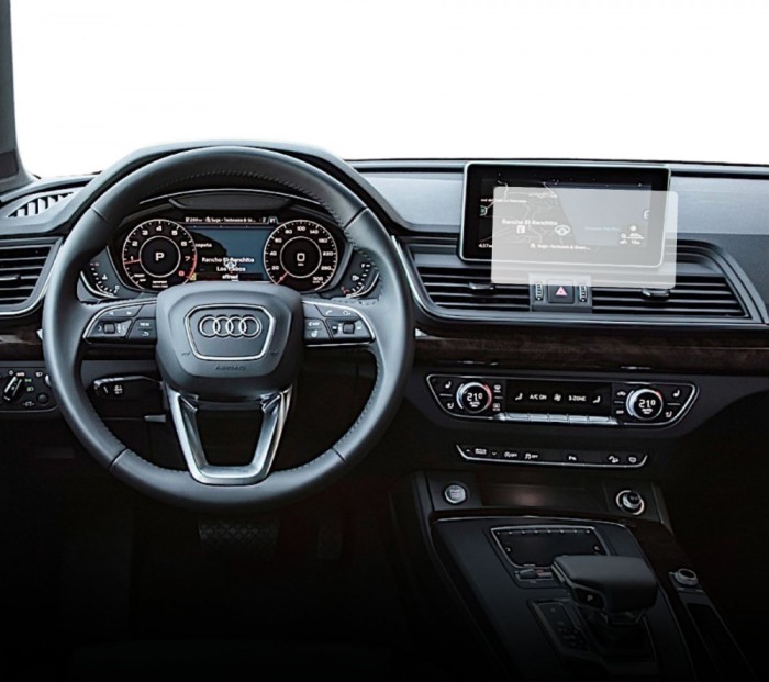 Folie Protectie Display Navigatie, Duragon, Audi Q5 2016-2020, silicon Transparent, Anti-zgarieturi, Kit instalare